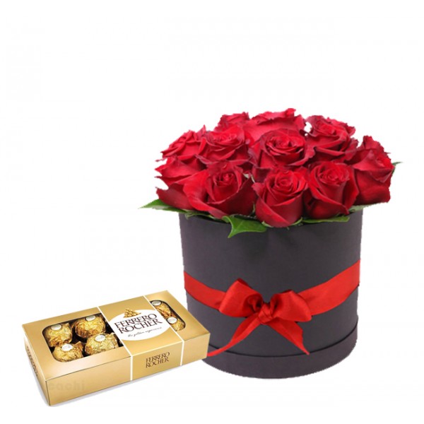 coro condensador Confundir Caja Circular 12 Rosas + Ferrero. COD: PRO6 – Masrosas